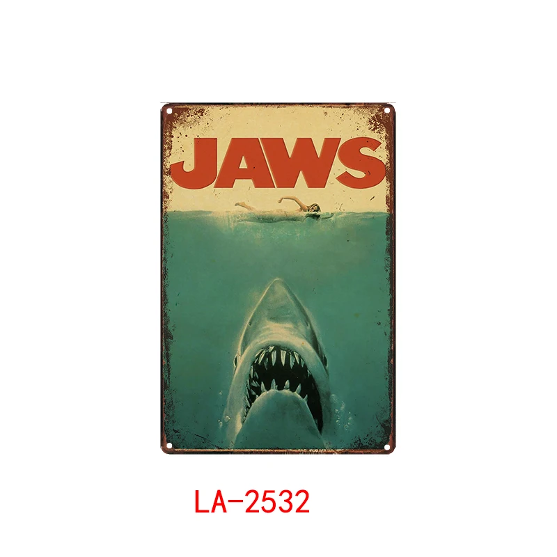 

JAWS Metal Poster Plaque Metal Vintage Classic Movie Metal Tin Sign Wall Decor for Bar Iron Painting