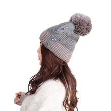 Женская зимняя шапка шапочка с помпоном шапка бини шапка-собачка כבsolid Solid однотонная Шерстяная трикотажная шапочка на пуговицах зимняя Толстая теплая шапка Повседневная Лыжная шапка# E