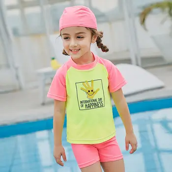 

Rash Guard Child Two Piece Swimwear Pink and Blue Flower Swimsuit Girls Bathing Suit Rashguard