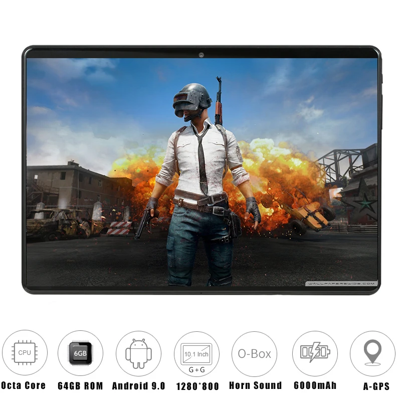 Супер закаленное 2.5D Стекло, 4G, FDD LTE 10-дюймовый планшетный ПК Octa Core 6 ГБ Оперативная память 64 Гб Встроенная память 1280x800 ips Экран WI-FI Android 9,0 gps