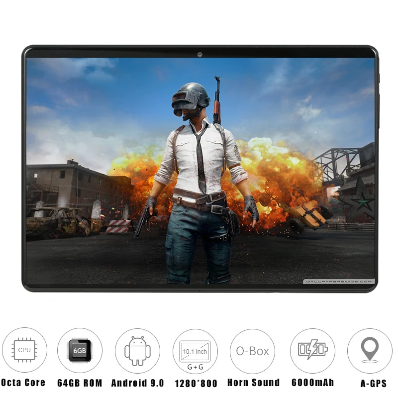 

Super Tempered 2.5D Glass 4G FDD LTE 10 inch tablet pc Octa Core 6GB RAM 64GB ROM 1280x800 IPS Screen WIFI Android 9.0 GPS