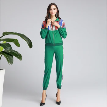 

Xiaomoli casual fashion temperament reduced age zipper suit trousers color printing set 2020 fall new