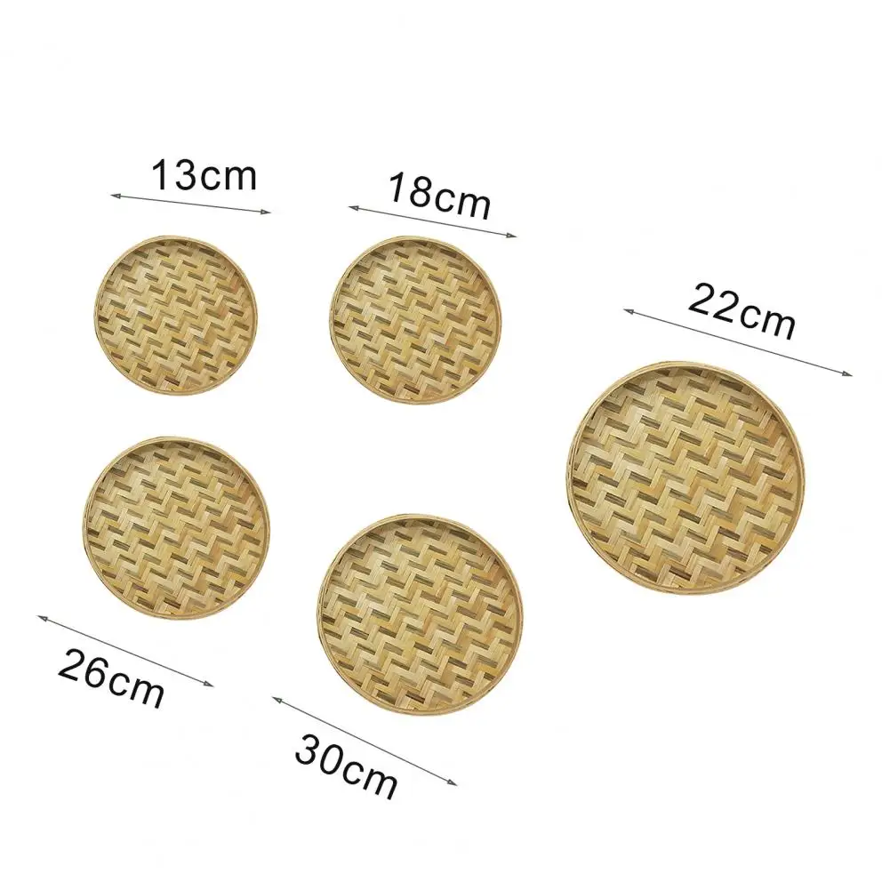 No Holes Durable Handmade Round Bamboo Weaving Sieve Snack Food Bread Picnic Vegetable  Tea Dishes Basket Storage Organizer 5