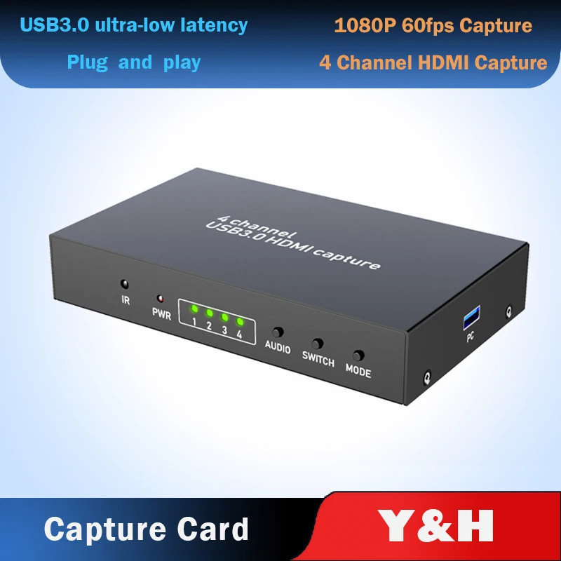 4 канальная Карта видеозахвата Y & H USB3.0 1080P 60fps запись захват мульти камеры для