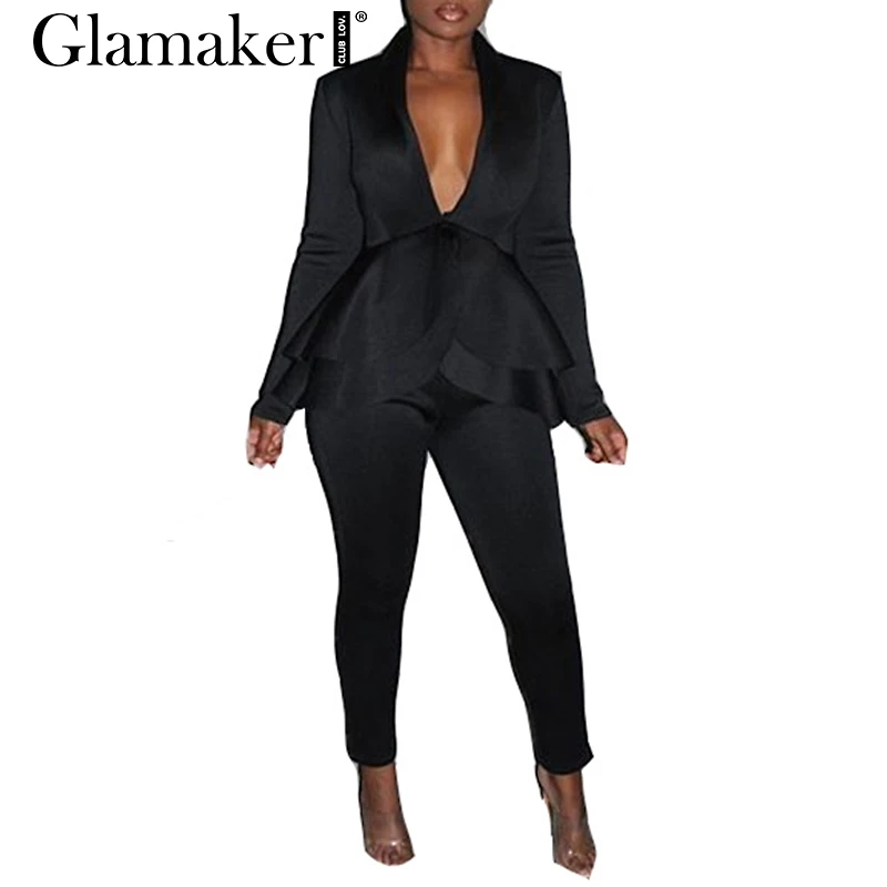 Черный Glamaker сексуальный костюм из двух предметов комбинезон с длинными рукавами женский длинный белый комбинезон с рюшами комбинезон женский осенне-зимний костюм пляжного типа - Цвет: Черный