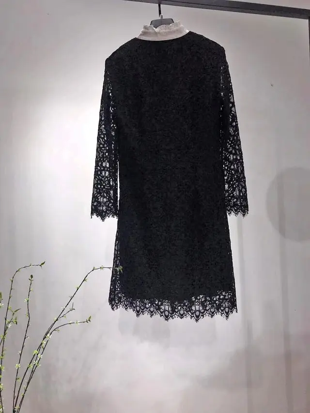 Top Version Ladies Two In One Hollow Out Lave Patchwork Long Sleeve Short Dress