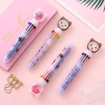 

10 Color Flash Drilling Cat Ballpoint Pen Creative Multicolor Ballpoint Ten-color Office For Writing Pen Stationery H4P9
