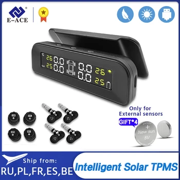 

E-ACE TPMS Car Tire Pressure Alarm Monitor System Display Intelligent Temperature Warning with 4 sensors Solar Power Charging