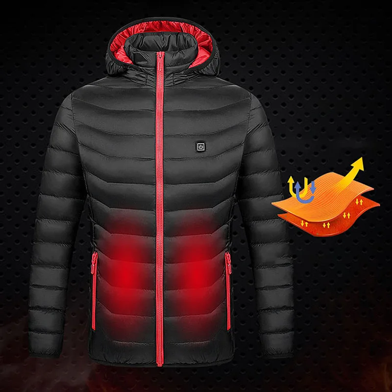 

USB Electric Heating Hooded Coat Warmer Winter Heated Jacket 3 Mode Temp Control Flexible Optional Size