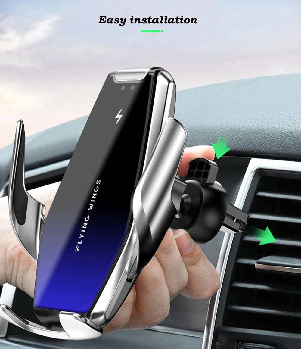 11Super Capacitor Car Wireless Charger Automatic Clamp 15W Fast Charge Mount 