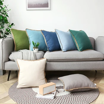 

simple solid color cushion cover large square hemp trim pillowcase decorative lumbar pillow case 45X45/60X60/70X70CM