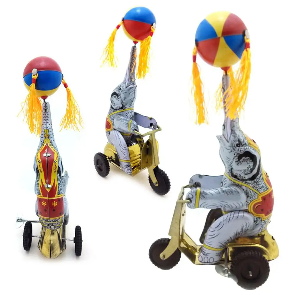 Kids toys Vintage Iron Cycling Elephant Table Ornament Kids Toy Gift Classic Wind Up Clockwork toys Classic Toys