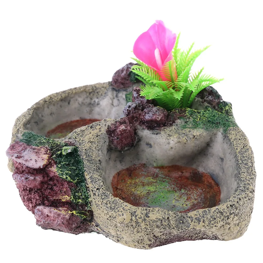 Reptile Turtle Feeder Fish Tank Food Water Feeding Bowl Resin Aquarium Ornaments
