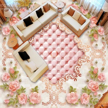 

Custom 3D Floor Sticker Pink Romantic Rose Peel And Sticker Floor Mural Home Decoration