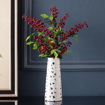 

Vase Ceramic Decoration Classical Living Room Flower Arrangement Luxury Conical 25Cm Flower Arrangement White Gold Piece