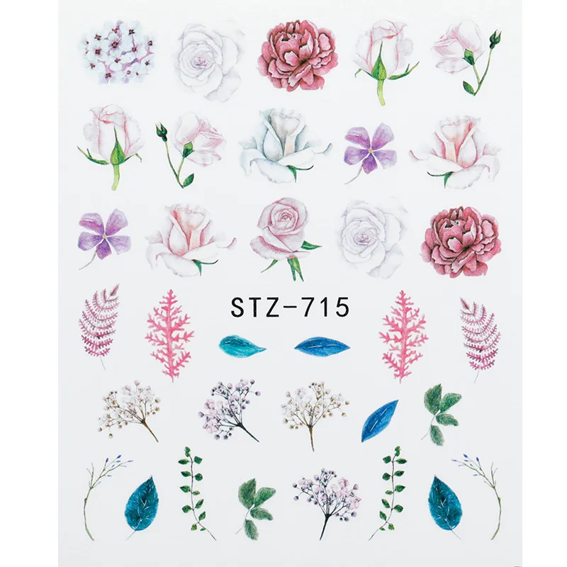 1 лист, цветы/животные, переводные наклейки, переводные наклейки для ногтей, сделай сам, модные обертывания, советы, инструменты для маникюра - Цвет: STZ-715