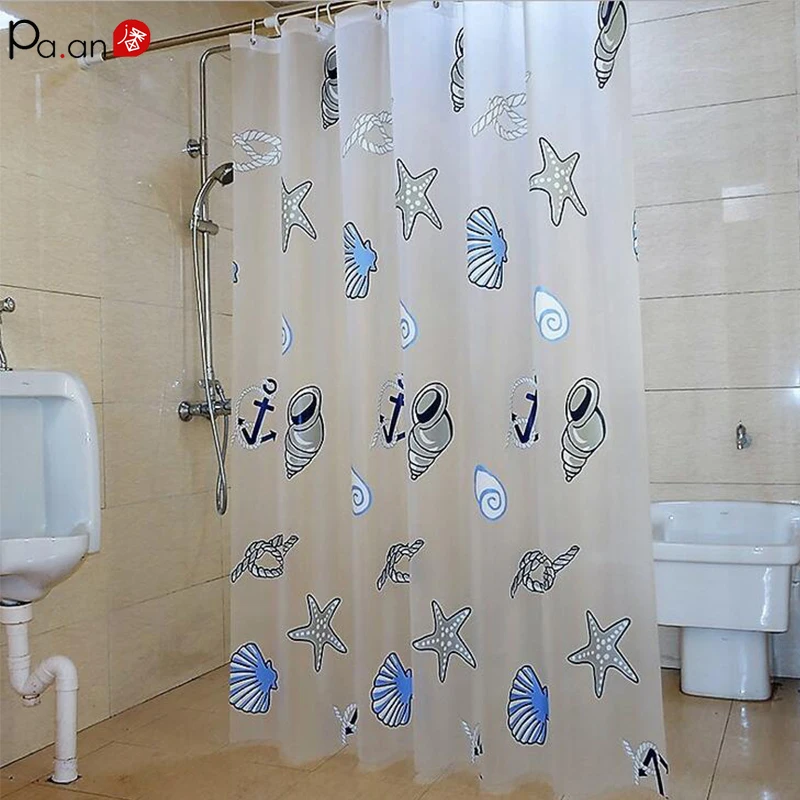 Пластиковая Душевая занавеска PEVA с голубым корпусом и принтом морской звезды