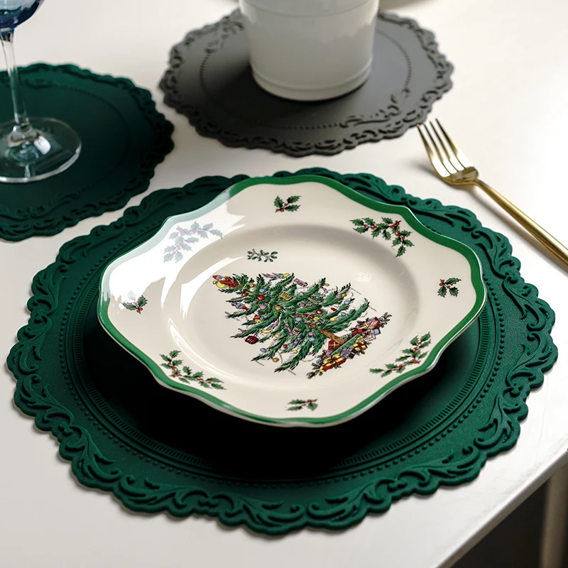 

Retro embossed silicone placemats Korean heat insulation pads household round bowls and cups anti-scalding mats
