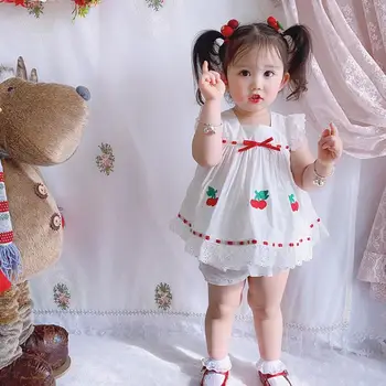 

2020 Summer Lolita Spanish Vintage Princess Dress Lace Stitching Cherry Embroidery Cute Dress For baby girls Vestidos Y2799