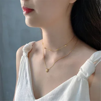 

RUIYI Real 925 Sterling Silver Women Double Layered Star Zircon Chokers Female Luxury New 18K Gold Pure Silver Short Necklace
