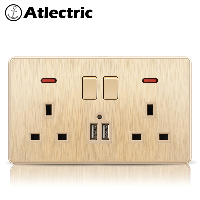 Atlectric двойной стандарт Великобритании Разъем Великобритании двойной usb-порт для зарядки 13A двойной настенный, мощность с переключателем управления розетки