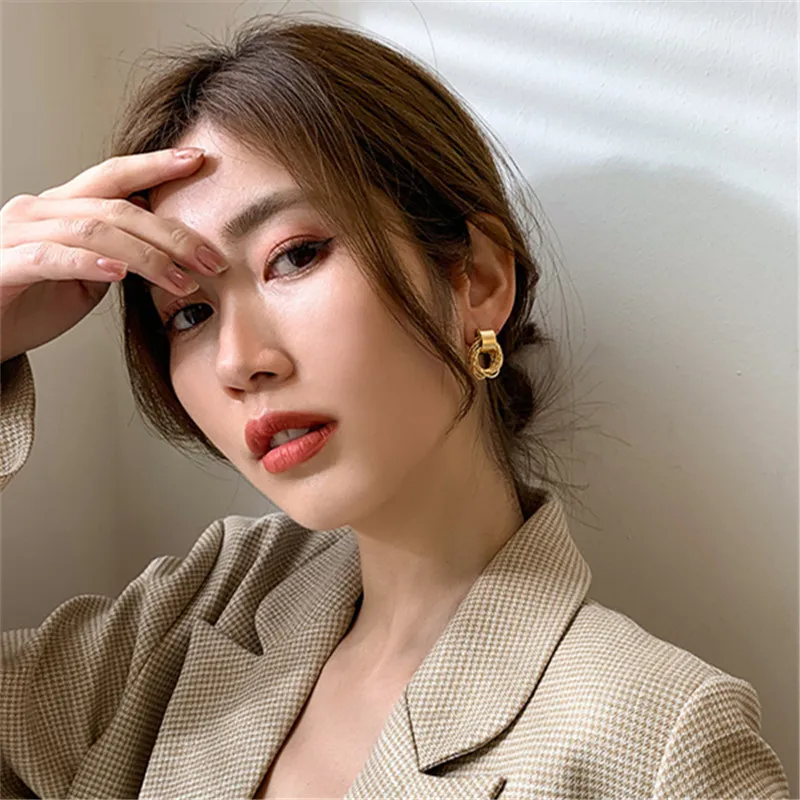 2021 New Spring Minimalist Compact Stud Earrings Internet Celebrity Temperamental Euro-American Jewelry Geometry Circle Earrings - Image 6