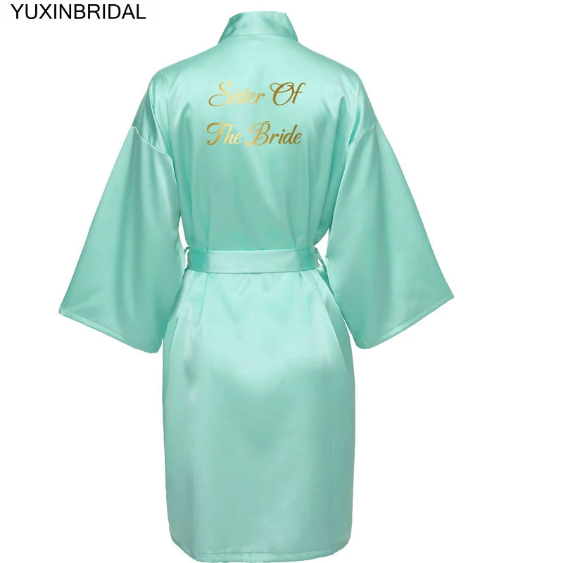 mint sister bride YUXINBRIDAL, новинка, женский белый, зеленый, мятный атласный шелковый халат для невесты, подружки невесты, свадебное платье, одежда для сна с золотым принтом - Цвет: mint sister bride