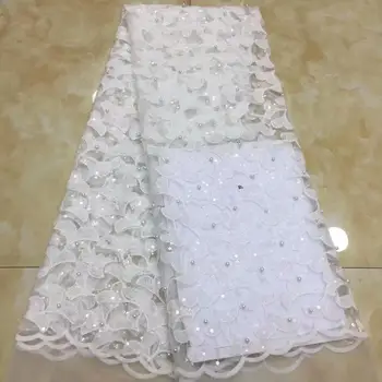 

Low price pure white sequined beaded French tulle lace fabric, the latest style tulle beaded wedding fabric FD-111