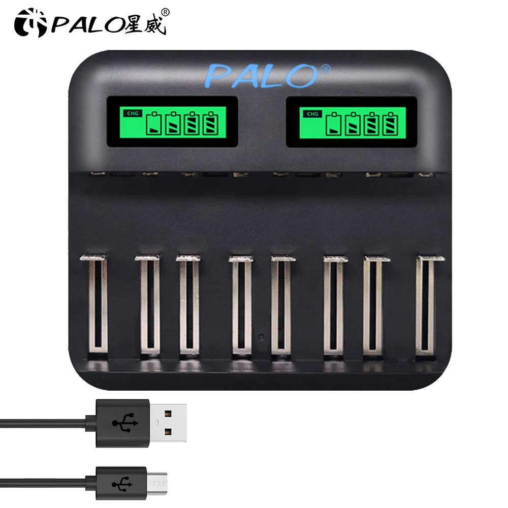 Battery Charger Зарядное устройство PALO AA, AAA, C, D для аккумуляторов 1,2 в, 2 А, 3 А, SC, C, D размера, перезаряжаемая батарея, быстрое умное зарядное устройство usb с ЖК-дисплеем, быстрая зарядка аккумулятора - Цвет: Battery Charger
