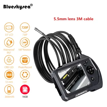 

5.5mm borescope Camera 16GB NTS150 3.5" LCD Display Monitor Inspection Endoscope 6 LEDS Borescope 3M Snake Tube Camera