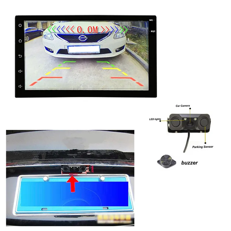 SRXTZM 3 в 1 водонепроницаемый Видео парковочный сенсор Автомобильная камера заднего вида с 2 датчиком радара s Сигнализация bibi