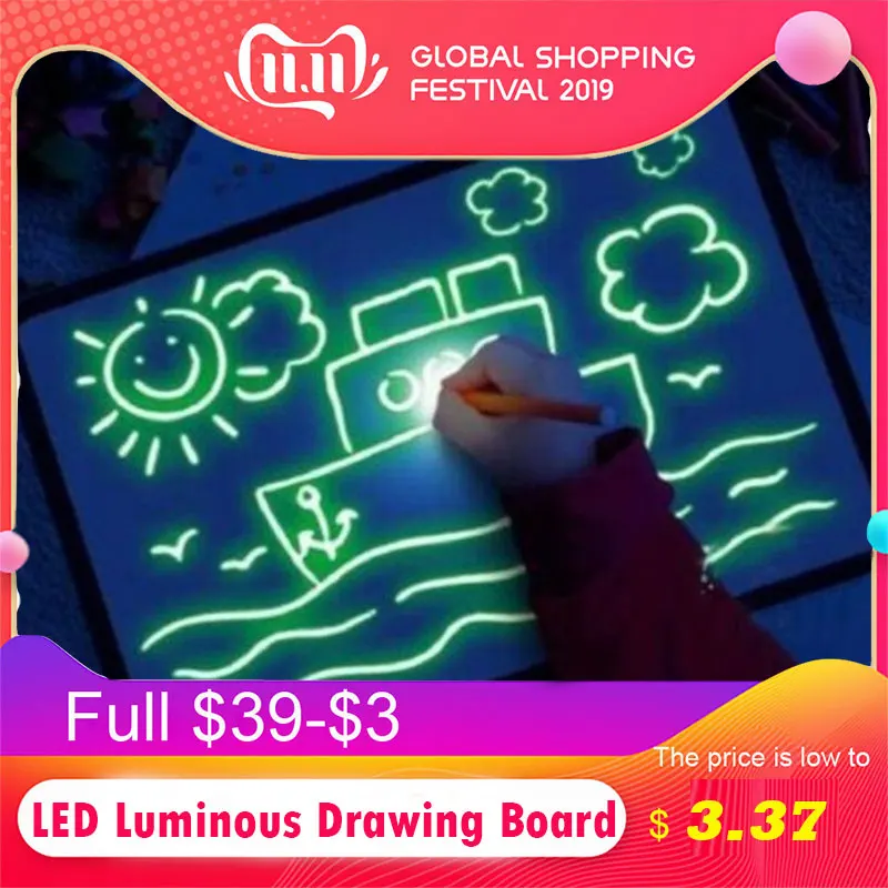 

1PC LED Luminous Drawing Board Graffiti Doodle Drawing Tablet Magic Draw Light-Fun Fluorescent Pen For Boy and Girl Gift Product