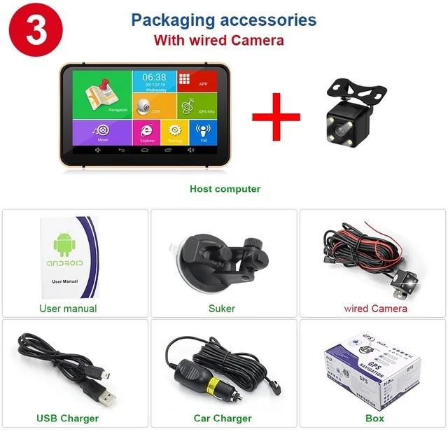 Anfilite 7 дюймов Android Gps навигация dvr 512M+ 8GB навигатор с Wifi HD 1080p видеорегистратор Fm AVIN Dashcam - Размер экрана, дюймов: With Wired camera