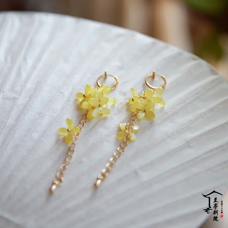 H earrings yellow Китайский Праздник середины осени специальная серия оригинальные украшения для волос ручной работы с Луной, кроликом и ароматами элементы тематические аксессуары для волос - Цвет: H earrings yellow