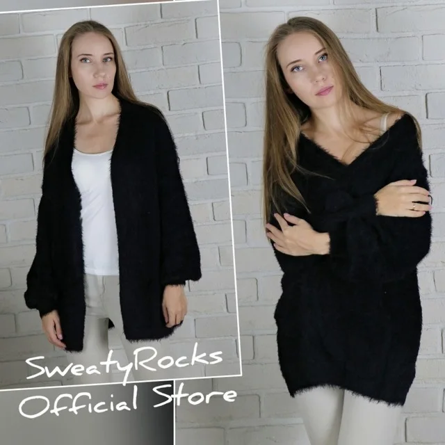 SweatyRocks, черный кардиган с открытым передом, с рукавом Бишопа, новинка, Осенний женский кардиган с длинным рукавом, повседневная женская верхняя одежда