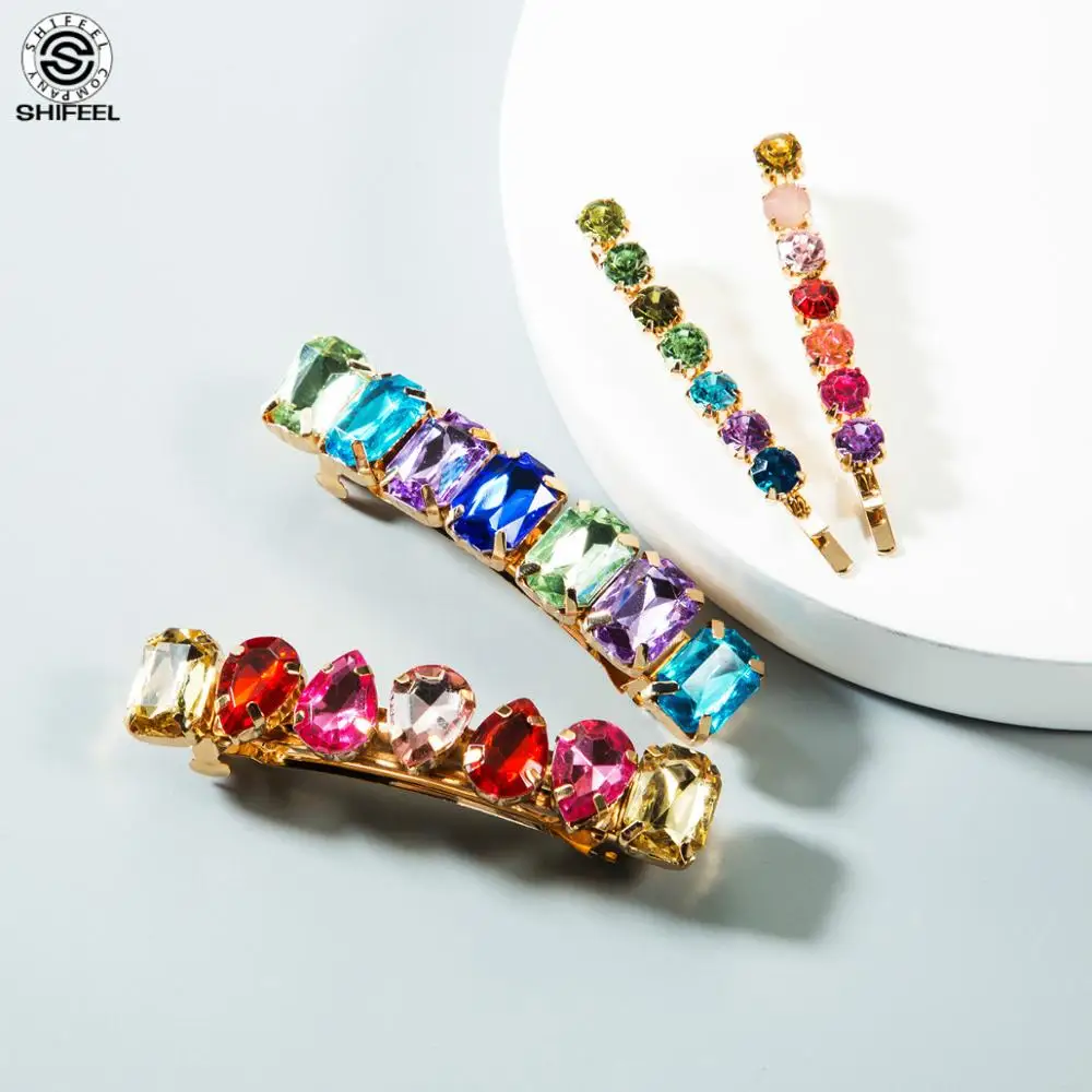 SHIFEEL Новая мода Ретро Богемия многоцветная стеклянная дрель драгоценный камень зажим «утиный клюв» боковой зажим для волос Заколки для женщин Hairwear 4 шт