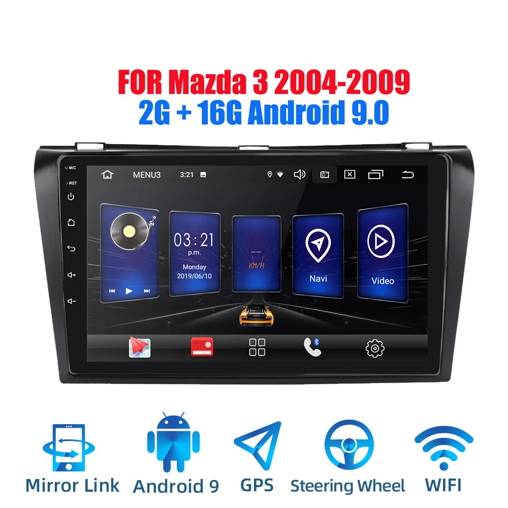 2din Android 9,0 Ouad Core PX6 Автомагнитола стерео для MAZDA 3 2004-2009 gps Navi Аудио Видео плеер Wifi BT HDMI DAB+ RDS - Цвет: Android 9.0