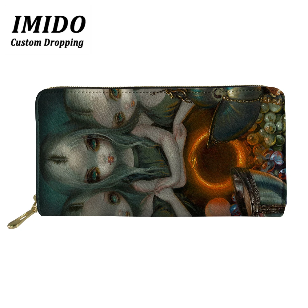 IMIDO, персонализированный кошелек, темные, для девушек, с узором, Длинные кошельки для женщин, на каждый день, с отделением для карт, Женский кошелек на молнии, для монет, Зеленый Кошелек - Цвет: WLL5289