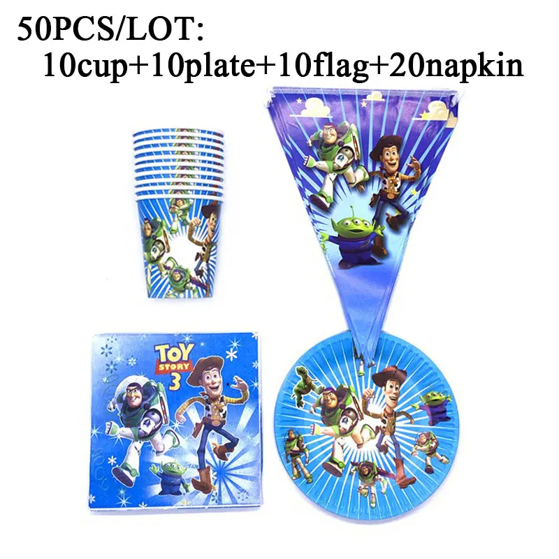 

Disney Toy Story Theme Tableware Set Decorations Napkins Cups Happy Birthday Party Baby Shower Boys Favors Banner/Flags Plates