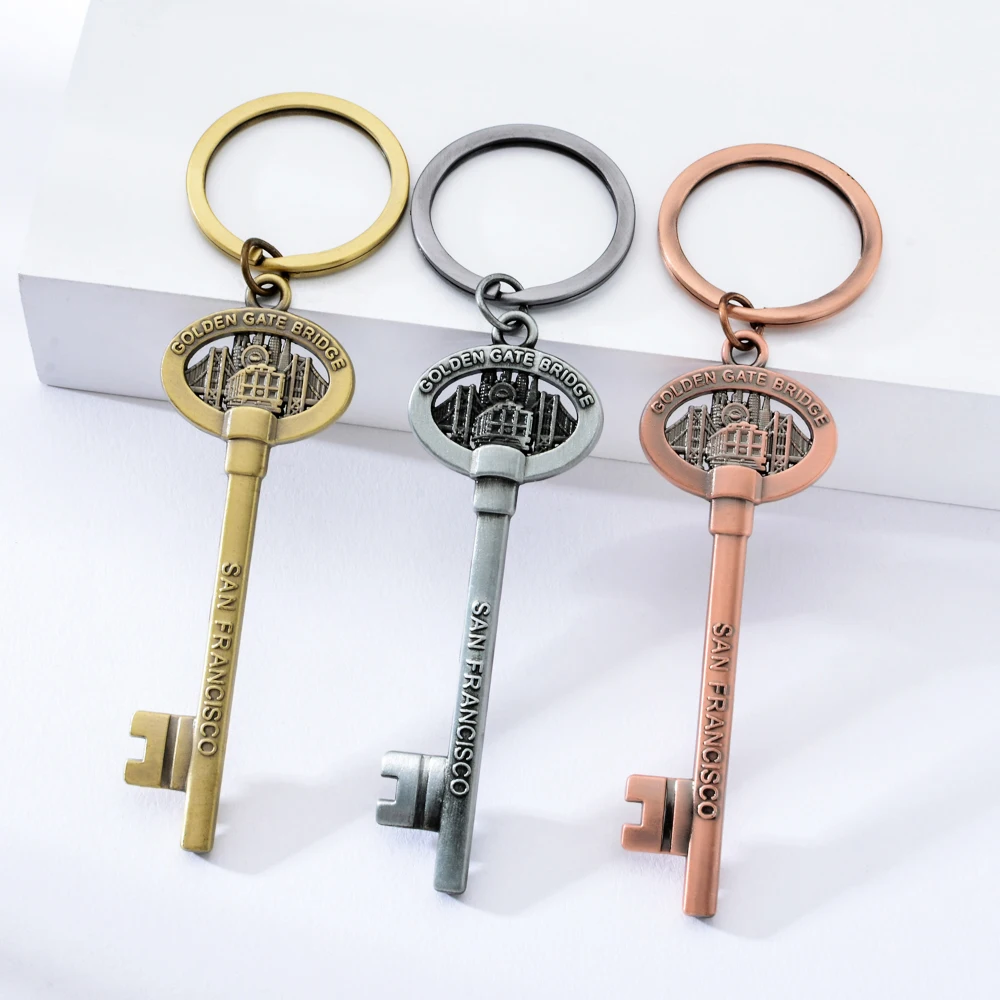 

Vicney Vintage San Francisco Key Keychain Golden Gate Bridge Pattern Key Chain Key Shape Keychain Keyring Gift For Men Women