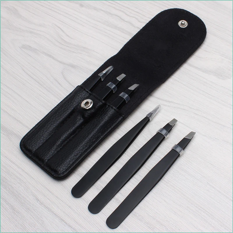 3 шт./компл. для бровей Пинцет из нержавеющей стали Нержавеющая сталь острым/Наклонный наконечник/плоский наконечник волос снятие макияжа Инструменты аксессуар с кожаным чехлом