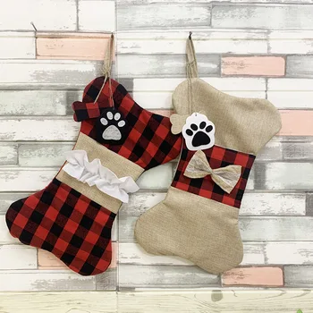 

Hot Selling Christmas Decorations Christmas Stocking Gift Bag Cloth Bone Pet Christmas Decorative Socks