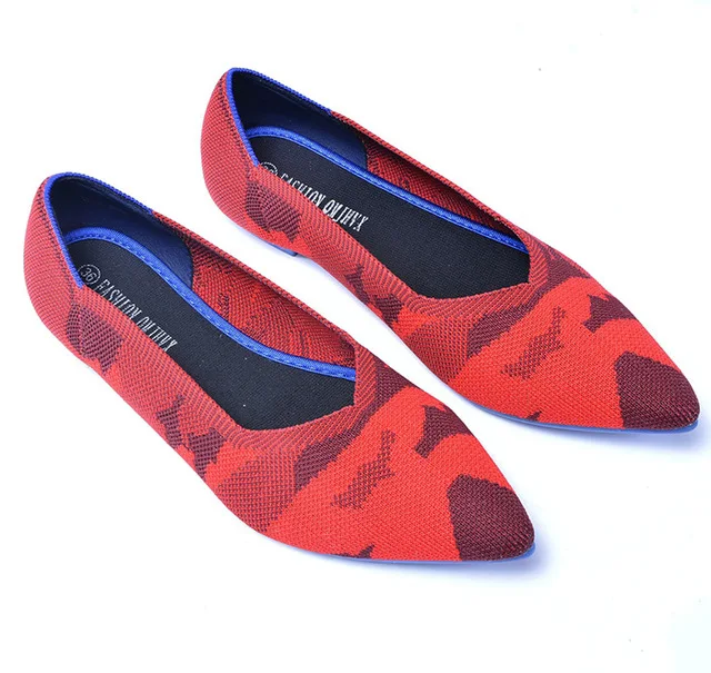 Женская обувь; женская повседневная обувь на плоской подошве; Роскошная Брендовая женская обувь с закрытым острым носком; лоферы из шерстяного сетчатого материала; женские балетки - Цвет: Red