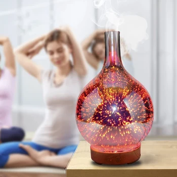 

3D Fireworks Glass Air Humidifier with 7 Color LED Night Light Aroma Essential Oil Diffuser Mist Maker Ultrasonic Humidifier