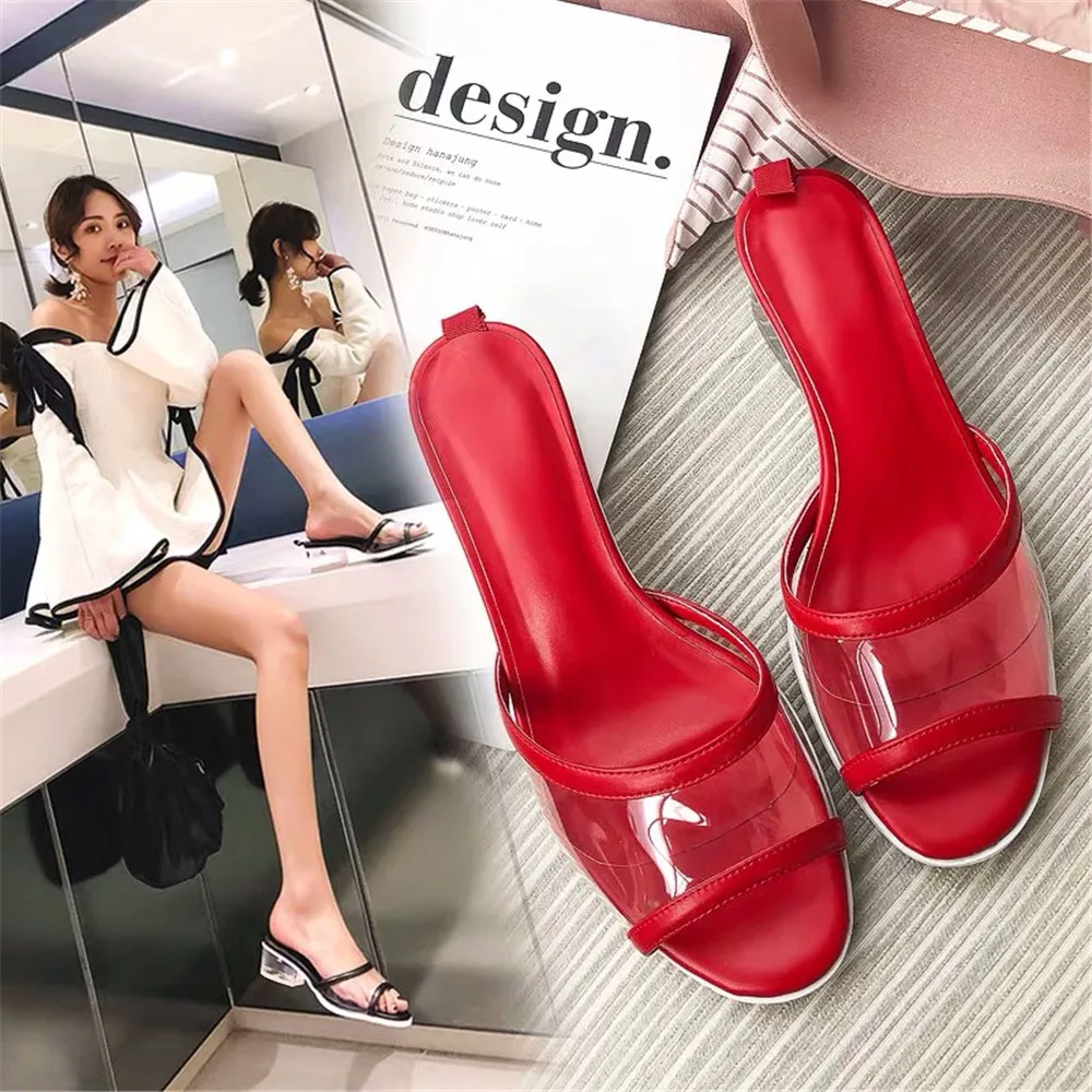 Junetxin/женские новые модные брендовые пикантные пляжные прозрачные туфли на низком каблуке с круглым носком женские удобные нескользящие домашние тапочки - Цвет: Red