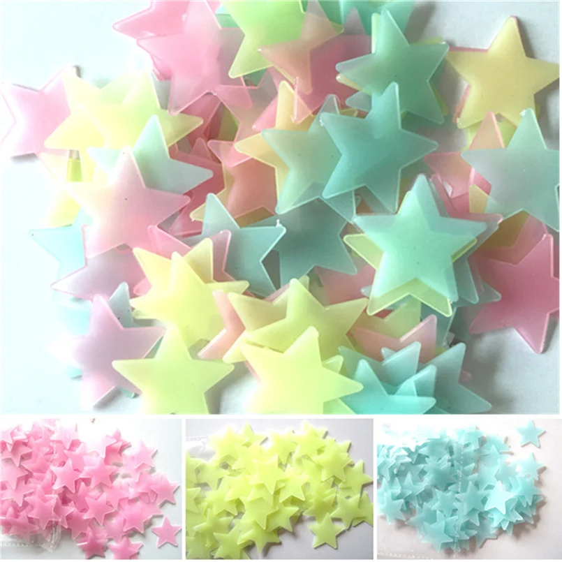 100Pcs kids bedroom fluorescent lights glow in the dark stars wall stickers stars luminous stickers red yellow blue 30D3 (6)