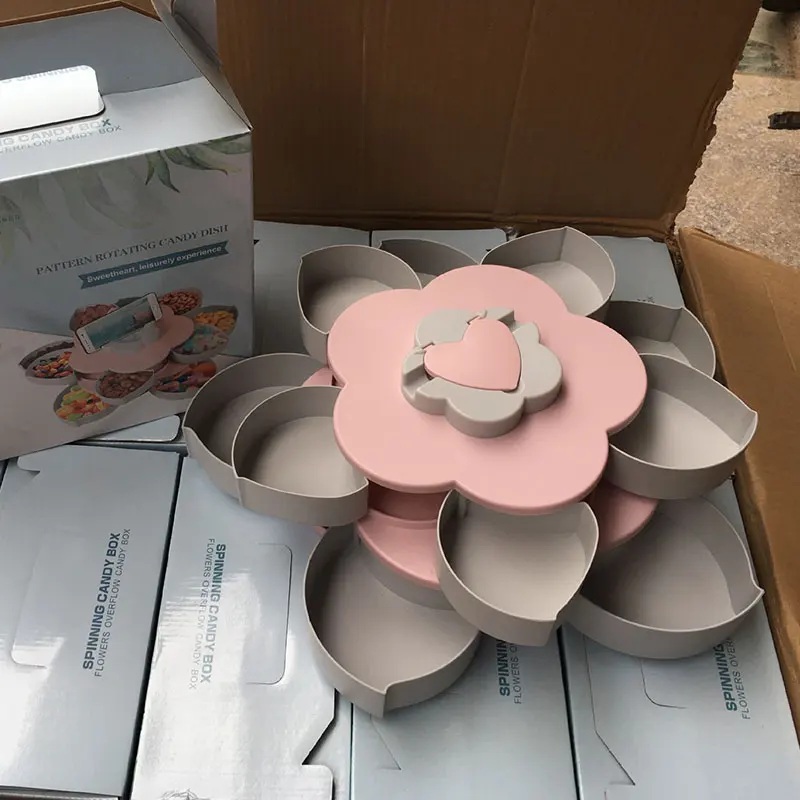 Creative Rotating Candy Box Flower Type Plastic Snack Storage Tray Family Snacks Partition Box