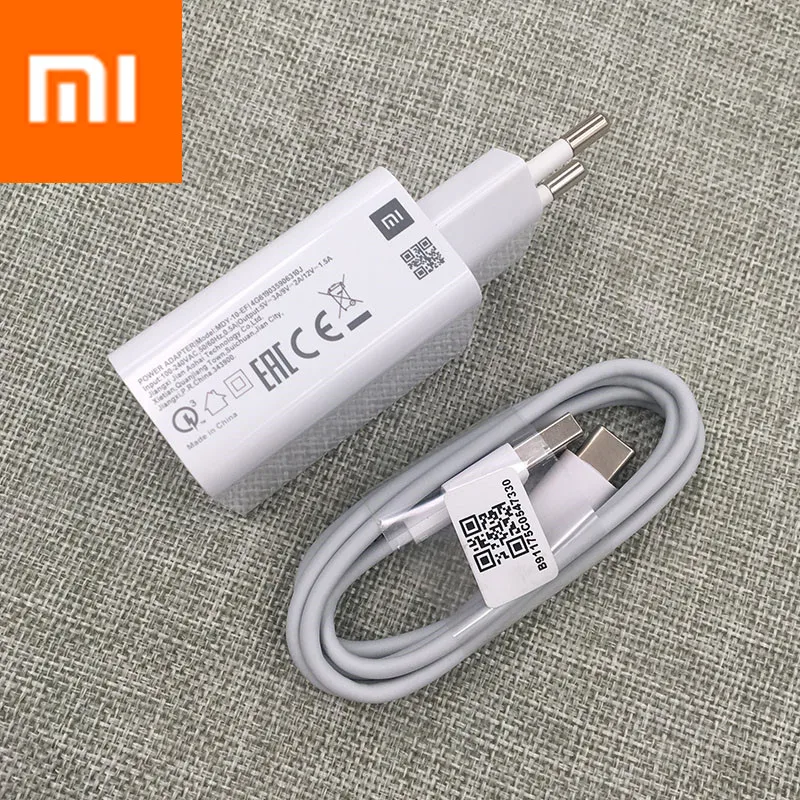 Xiao mi 9 SE 18 Вт быстрое зарядное устройство QC 3,0 Быстрая Зарядка адаптер питания USB 3,1 type c кабель для mi 8 9t cc9 F1 redmi note 7 - Тип штекера: EU and TYPE C cable