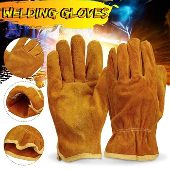 

Welders Gloves Cow Split Leather Factory Gardening Welding Wood Stove Work Protective Glove Heat Resistant Long section safe