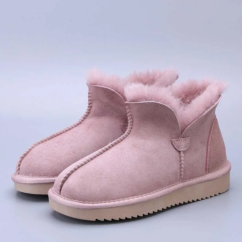 MIYAGINA/классические женские ботинки из овчины; Коллекция года; зимние женские ботильоны на натуральном меху; модные короткие базовые зимние ботинки - Цвет: PINK